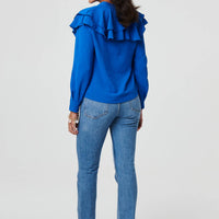 Ruffled Detail Long Sleeve V-Neck Blouse