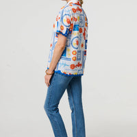 Printed Contrast Trim Relaxed Shirt