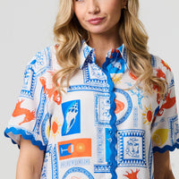 Printed Contrast Trim Relaxed Shirt