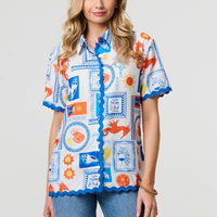 Printed Contrast Trim Relaxed Shirt