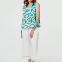 Geo Print V-Neck Sleeveless Relaxed Top