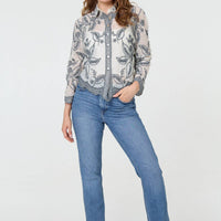 Leaf Embroidered Semi Sheer Lace Shirt