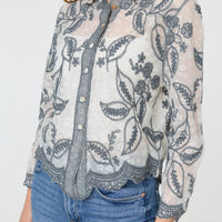 Leaf Embroidered Semi Sheer Lace Shirt