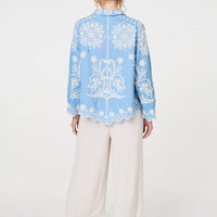 Embroidered Texture Scalloped Hem Shirt