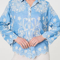 Embroidered Texture Scalloped Hem Shirt
