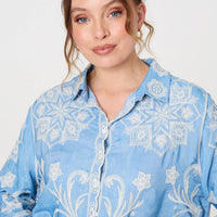 Embroidered Texture Scalloped Hem Shirt