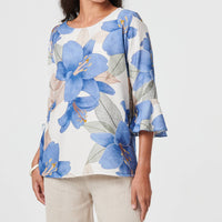 Floral 3/4 Flared Sleeve Relaxed Blouse