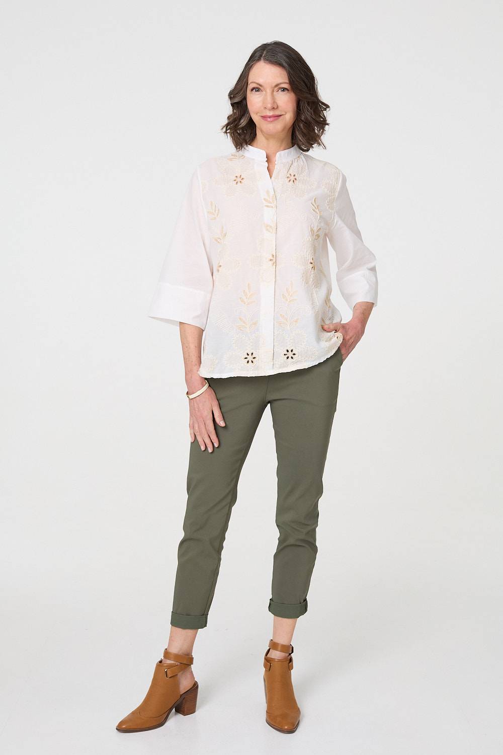 Floral Embroidered Texture V-Neck Blouse