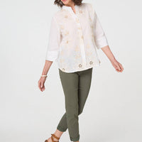 Floral Embroidered Texture V-Neck Blouse