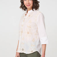 Floral Embroidered Texture V-Neck Blouse