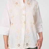 Floral Embroidered Texture V-Neck Blouse