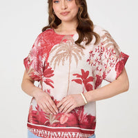 Tropical Print 1/2 Sleeve Relaxed Top