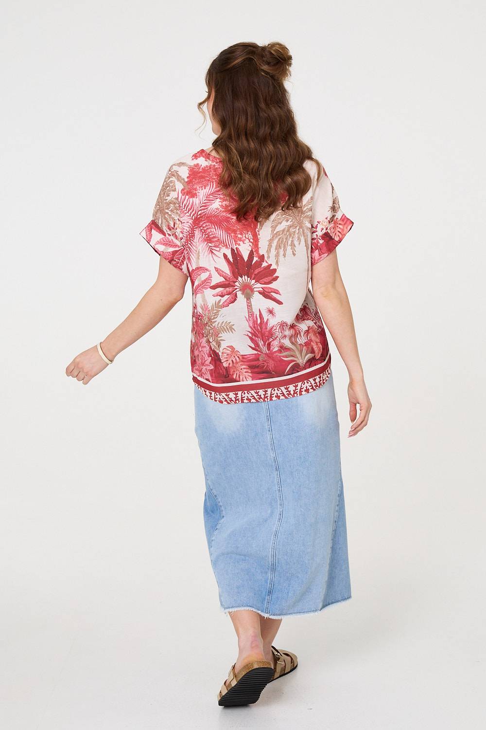 Tropical Print 1/2 Sleeve Relaxed Top