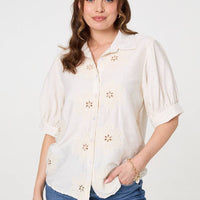 Floral Embroidered Puff Sleeve Blouse