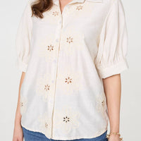 Floral Embroidered Puff Sleeve Blouse