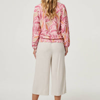 Floral Shirred 3/4 Sleeve V-Neck Blouse