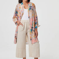 Floral Long Sleeve Longline Tunic Shirt