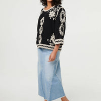 Floral Embroidered 3/4 Sleeve Blouse