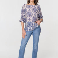 Baroque Print 3/4 Sleeve Relaxed Blouse