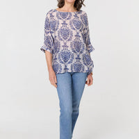 Baroque Print 3/4 Sleeve Relaxed Blouse