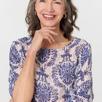Baroque Print 3/4 Sleeve Relaxed Blouse