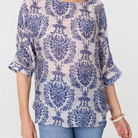 Baroque Print 3/4 Sleeve Relaxed Blouse