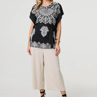 Paisley Print Tie Waist Kimono Blouse Top