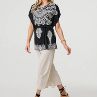 Paisley Print Tie Waist Kimono Blouse Top
