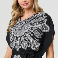 Paisley Print Tie Waist Kimono Blouse Top