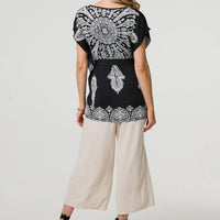 Paisley Print Tie Waist Kimono Blouse Top