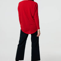 Zip Front V-Neck Relaxed 3/4 Sleeve Top