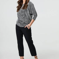 Metallic Stripe 3/4 Batwing Sleeve Top