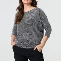 Metallic Stripe 3/4 Batwing Sleeve Top