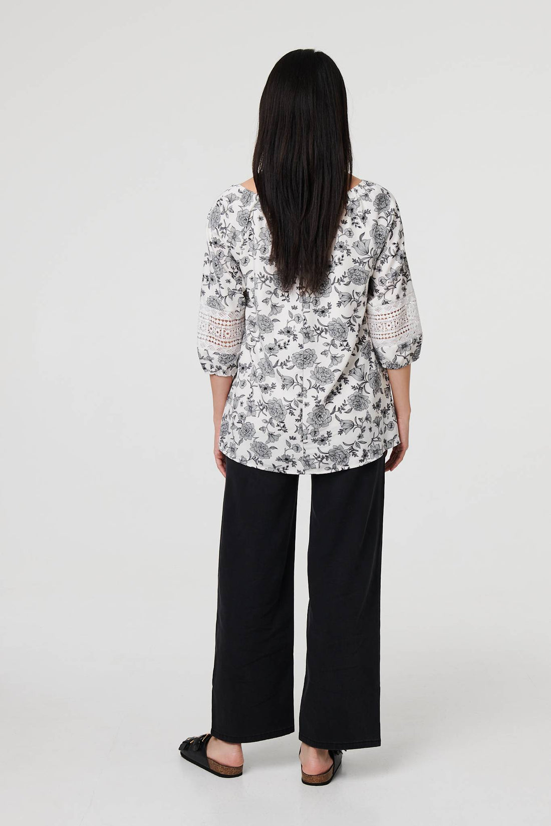 Floral Lace Trim Tie Neck Bardot Blouse