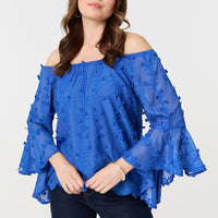Textured Semi Sheer Bardot Blouse