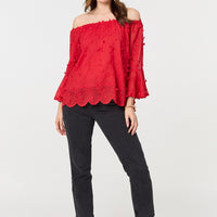 Textured Semi Sheer Bardot Blouse