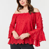 Textured Semi Sheer Bardot Blouse