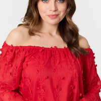 Textured Semi Sheer Bardot Blouse