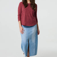 Relaxed Boat Neck 3/4 Sleeve Top