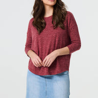 Relaxed Boat Neck 3/4 Sleeve Top