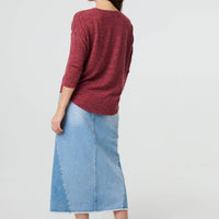 Relaxed Boat Neck 3/4 Sleeve Top