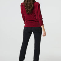 Sparkly 3/4 Puff Sleeve Mesh Top