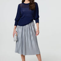 Sparkly 3/4 Puff Sleeve Mesh Top