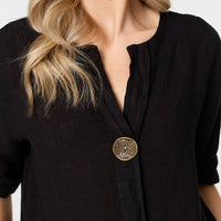 Button Detail 1/2 Sleeve V-Neck Blouse
