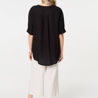 Button Detail 1/2 Sleeve V-Neck Blouse
