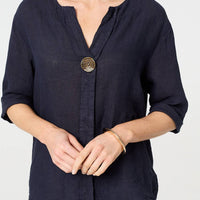 Button Detail 1/2 Sleeve V-Neck Blouse