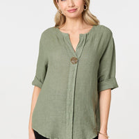 Button Detail 1/2 Sleeve V-Neck Blouse