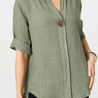 Button Detail 1/2 Sleeve V-Neck Blouse