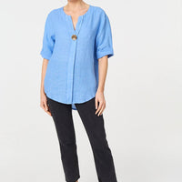 Button Detail 1/2 Sleeve V-Neck Blouse