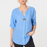 Button Detail 1/2 Sleeve V-Neck Blouse